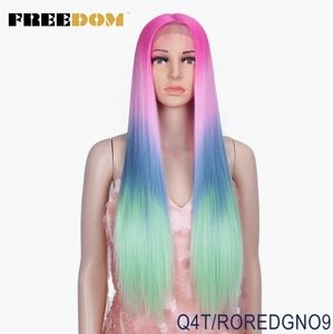 Rainbow Silky Straight Synthetic Lace Front Wig